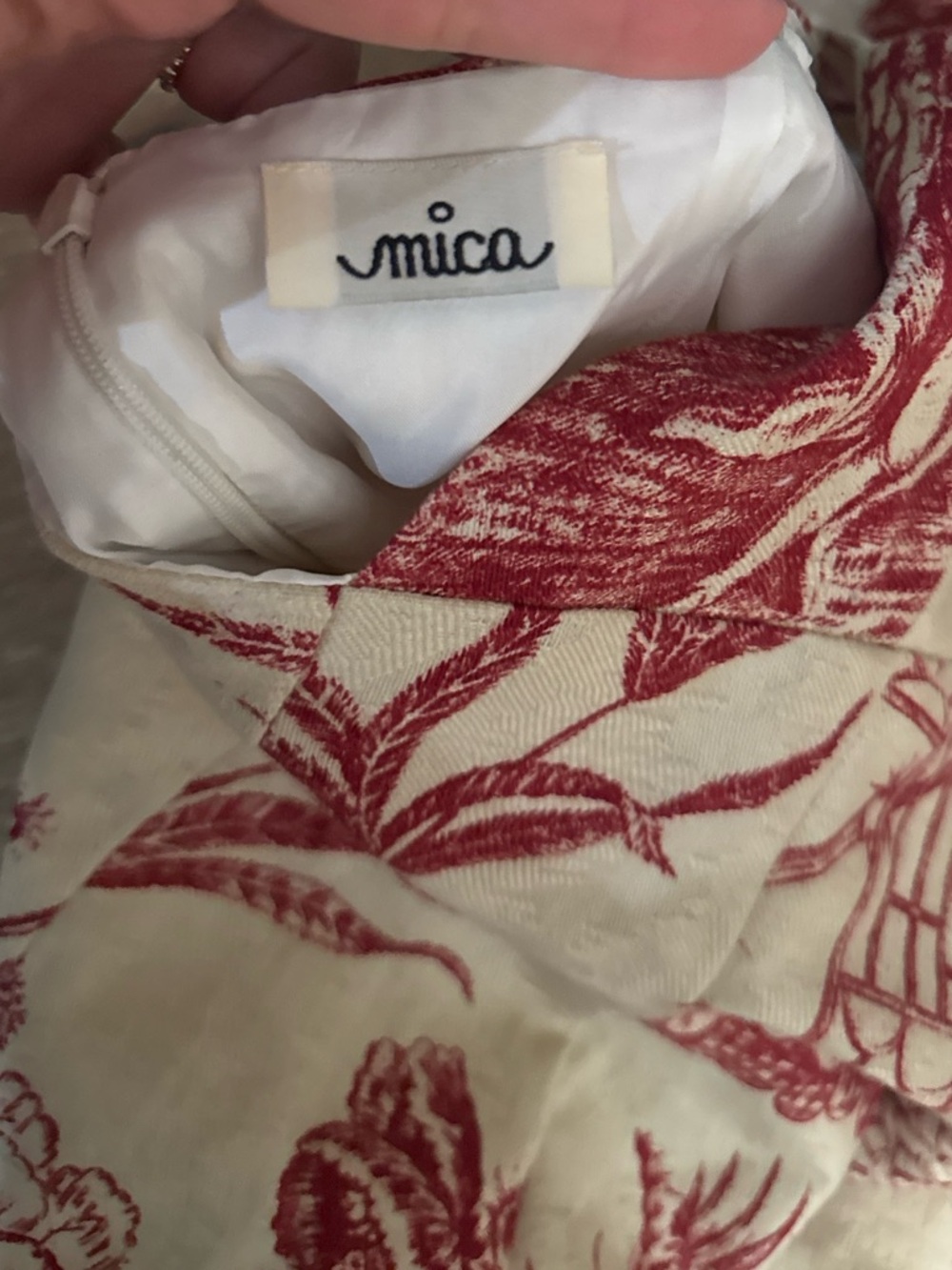 MICA Red Toile Print Mini Dress size M Cottagecore Chic European Style - Picture 3 of 6